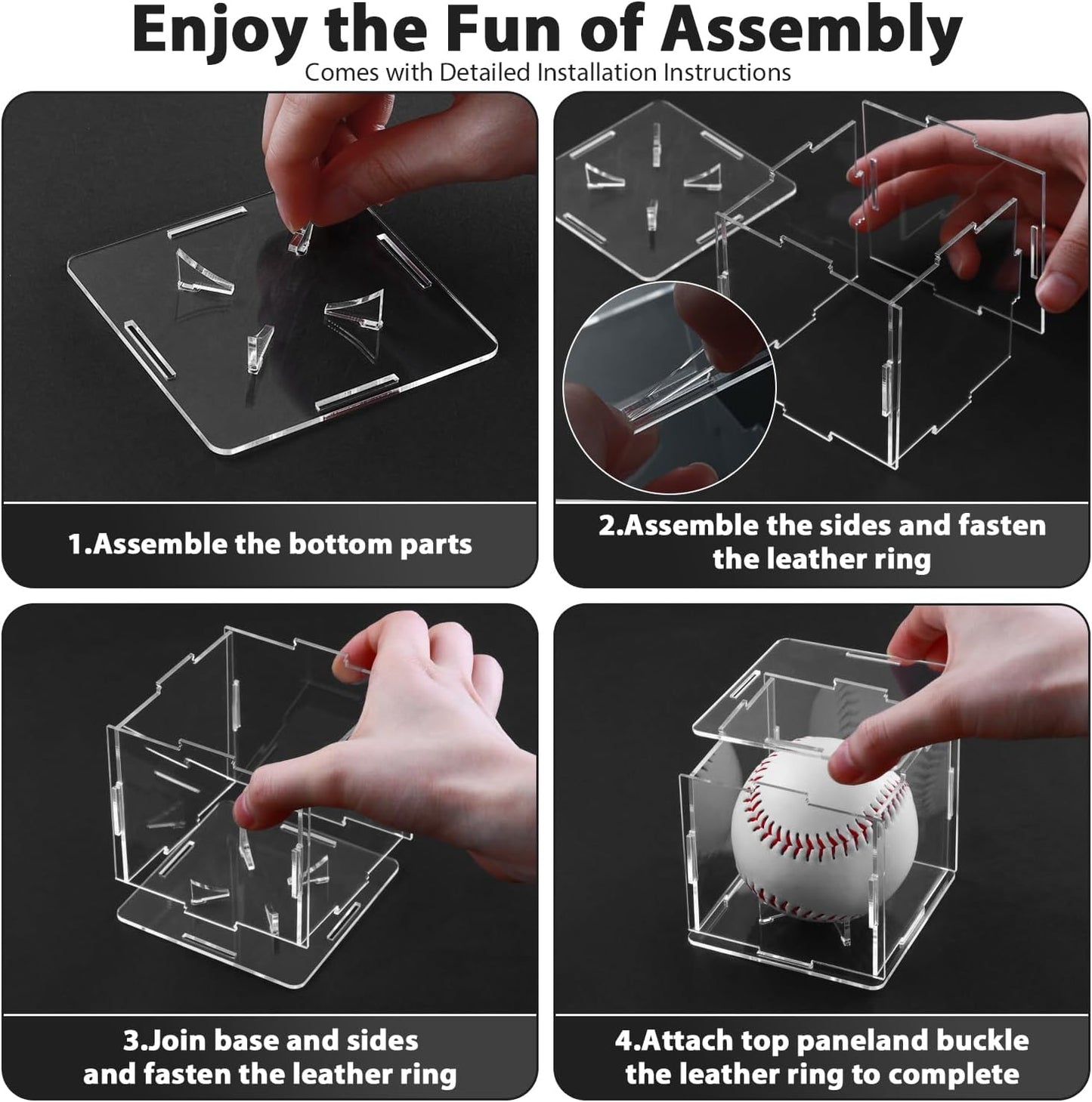 6 Pack Assembled Baseball Display Case, UV-Blocking Acrylic Baseball Holder Display Case, 3.2 Inch Cube Clear Softball Holder Box, Signed Baseballs Protector for Collectibles, Tennis Ball