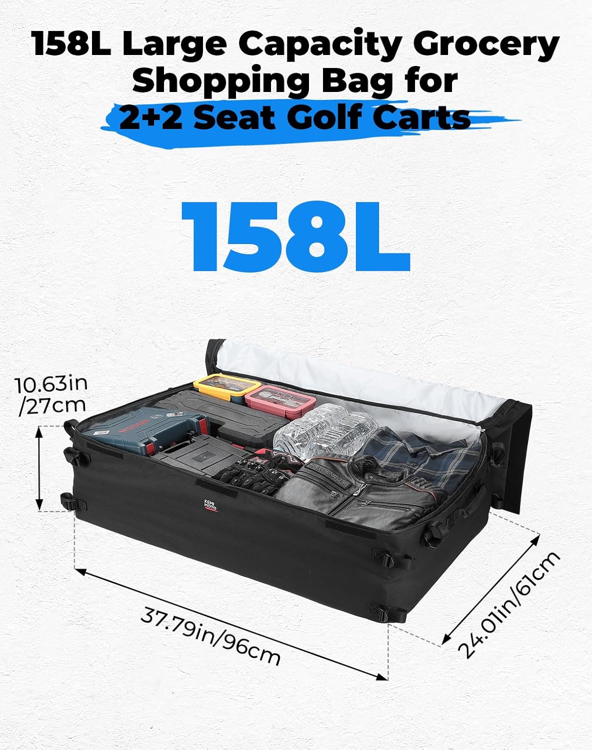 KEMIMOTO Universal Golf Cart Shopping Storage Bag for 2+2 Passengers Golf Cart, Compatible with Club Car, EZGO, Drive, and Kandi Electric Carts, Black