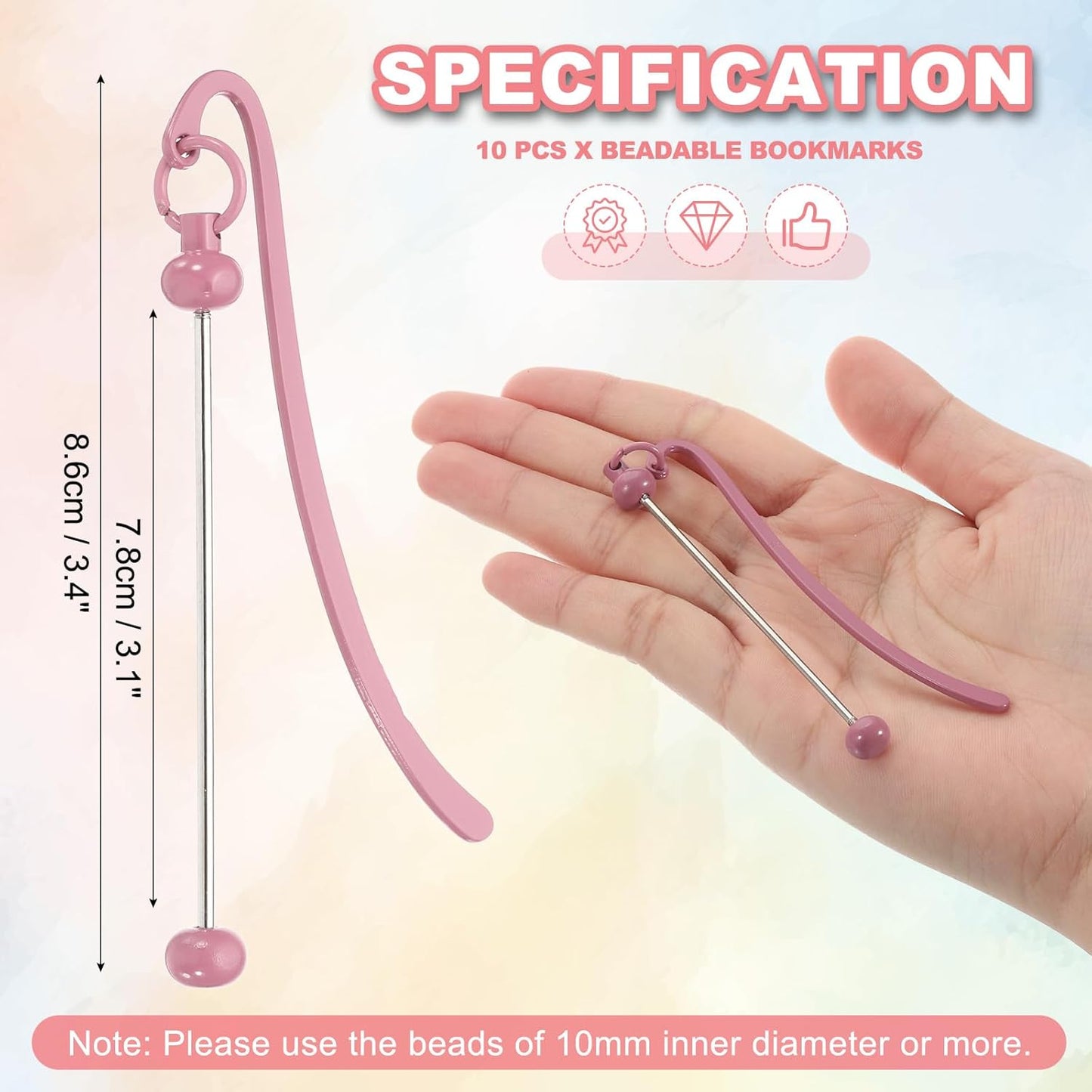 PATIKIL Beadable Bookmarks, 10 Pcs Beaded Bookmark DIY Metal Blank Bar Bulk for Bookmark DIY Making Craft, Beading Pendant Charm, Dark Pink
