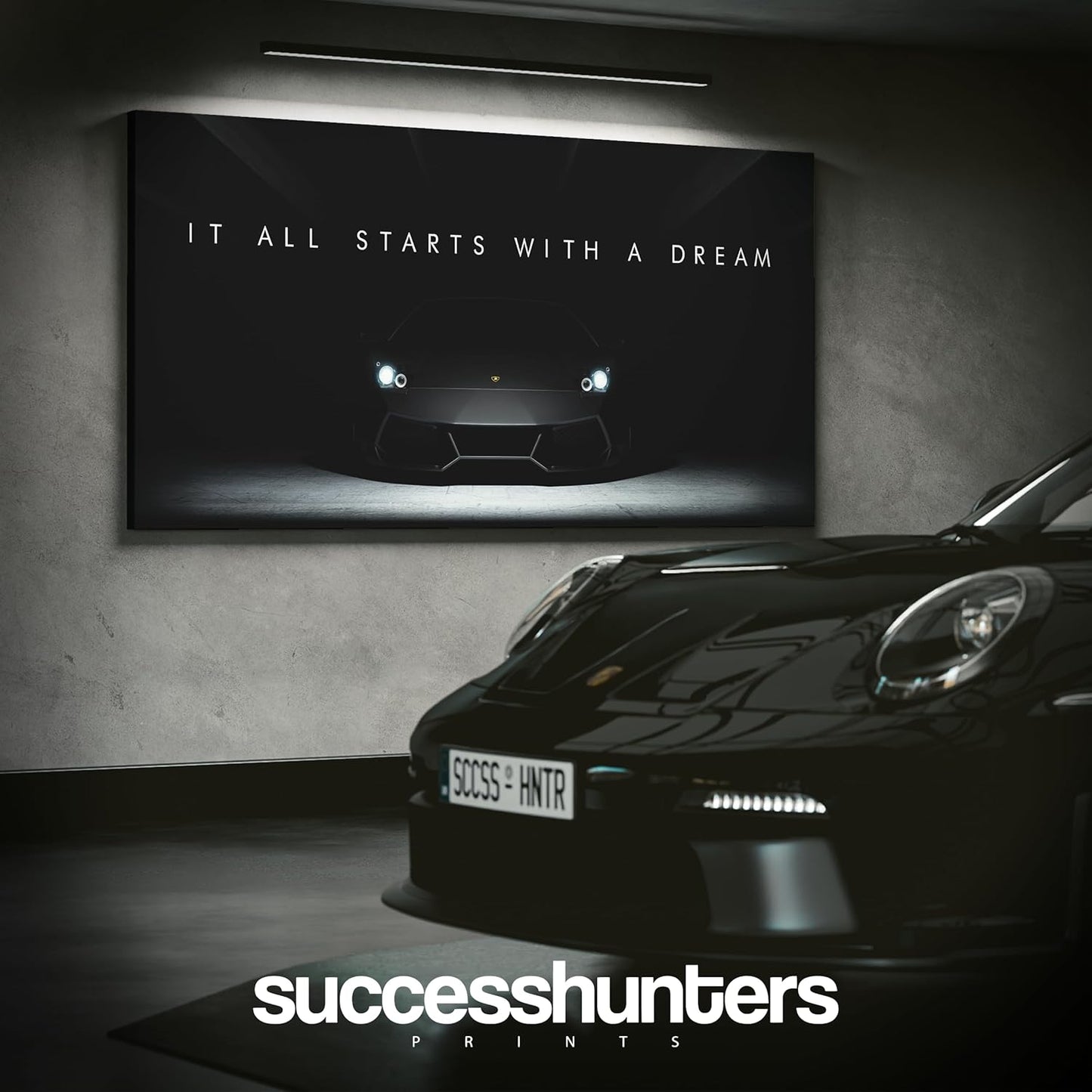 Motivational Wall Art for Office, Super Car Art Canvas, Inspirational Automotive Decor for Lamborghini Sportscar Lovers, Motivational Wall Decor for Office and Home, Car Poster (48 X 24 in)