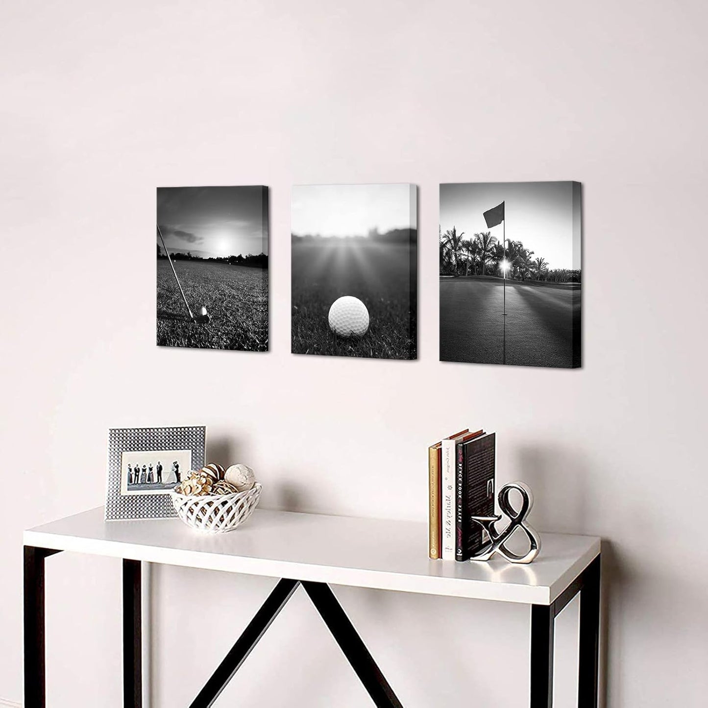 Artmyharbor Golf Canvas Wall Art for Living Room Decor Black White Golf Course Sport Picture Golfing Office Wall Decor