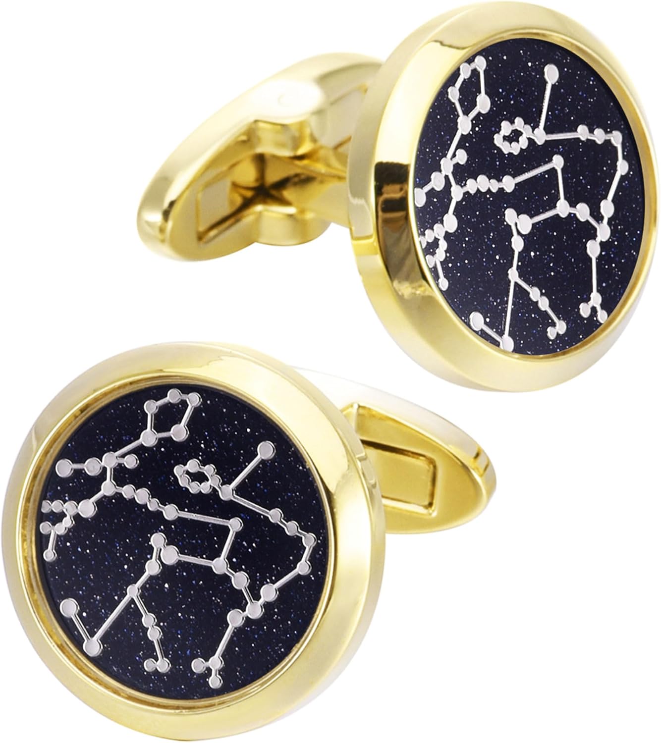 Sky Constellation Pattern Round Men's Cufflinks In Gift Case Sparkling Blue Goldstone Cufflinks for Men Jewelry for Wedding Party Business Birthday Anniversary Dress