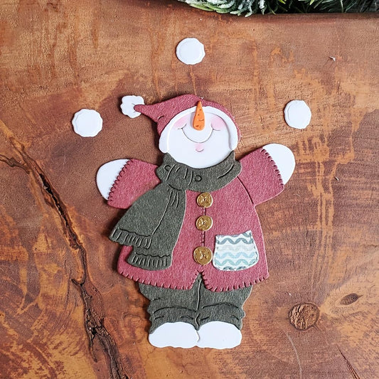 Lapoo Metal Cutting Die for Scrapbooking, 3D Backgrounds Frame New Cutting Dies DIY Album Card Making Decor Paper Metal Die Cuts Party Wedding Decorations (Snowman Throwing Snow 5.2 x 4.5 in)