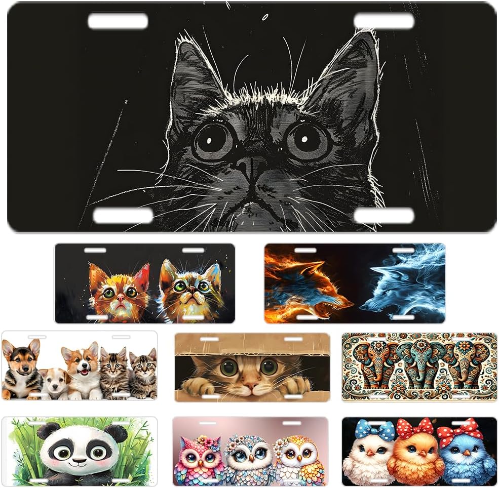 Custom License Plate Personalized Cat Animal Funny Aluminum Front License Plates Decorative Rust-Free Metal Car Plate Covers for Women Men Car Tag Accessories fit Truck SUV Rv 12 X 6 in