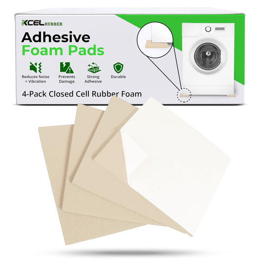 XCEL Equipment Pads, Anti Vibration Non Slip Furniture Pads Customizable Acoustic Foam Rubber Pads Versatile Adhesive and Non-Adhesive (6" x 6" x 1/4" (8 Pack), White - Adhesive One Side)