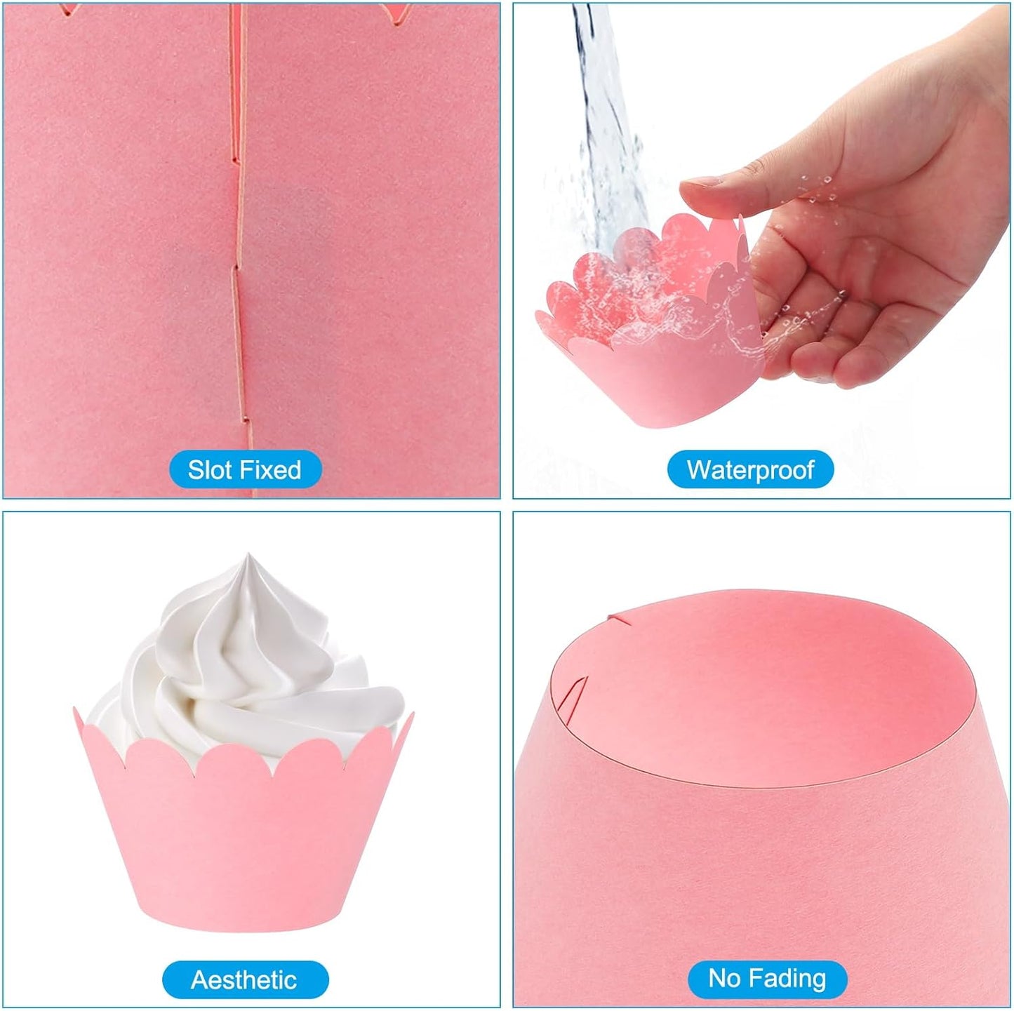 PATIKIL Cupcake Wrappers Paper, 50 Pack Baking Cups Standard Wave Decoration for Anniversary Birthday Weddings and Parties, Dark Pink