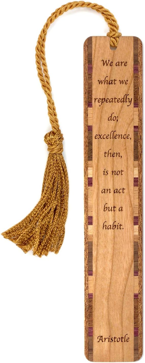 Aristotle Excellence Quote, Engraved Wooden Bookmark - Also Available with Personalization - Made in USA