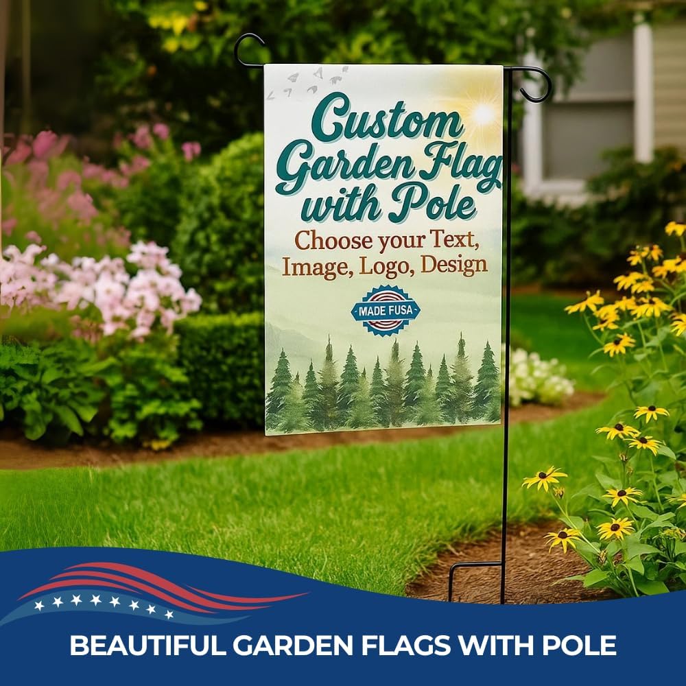 Custom Garden Flag with Pole Stand By DC – Personalized Garden Flags for Outside, Decorative Seasonal Garden Flag Holder Set, Double Sided Small Yard Flag Stake with Stand – 12”x18” | Made in USA