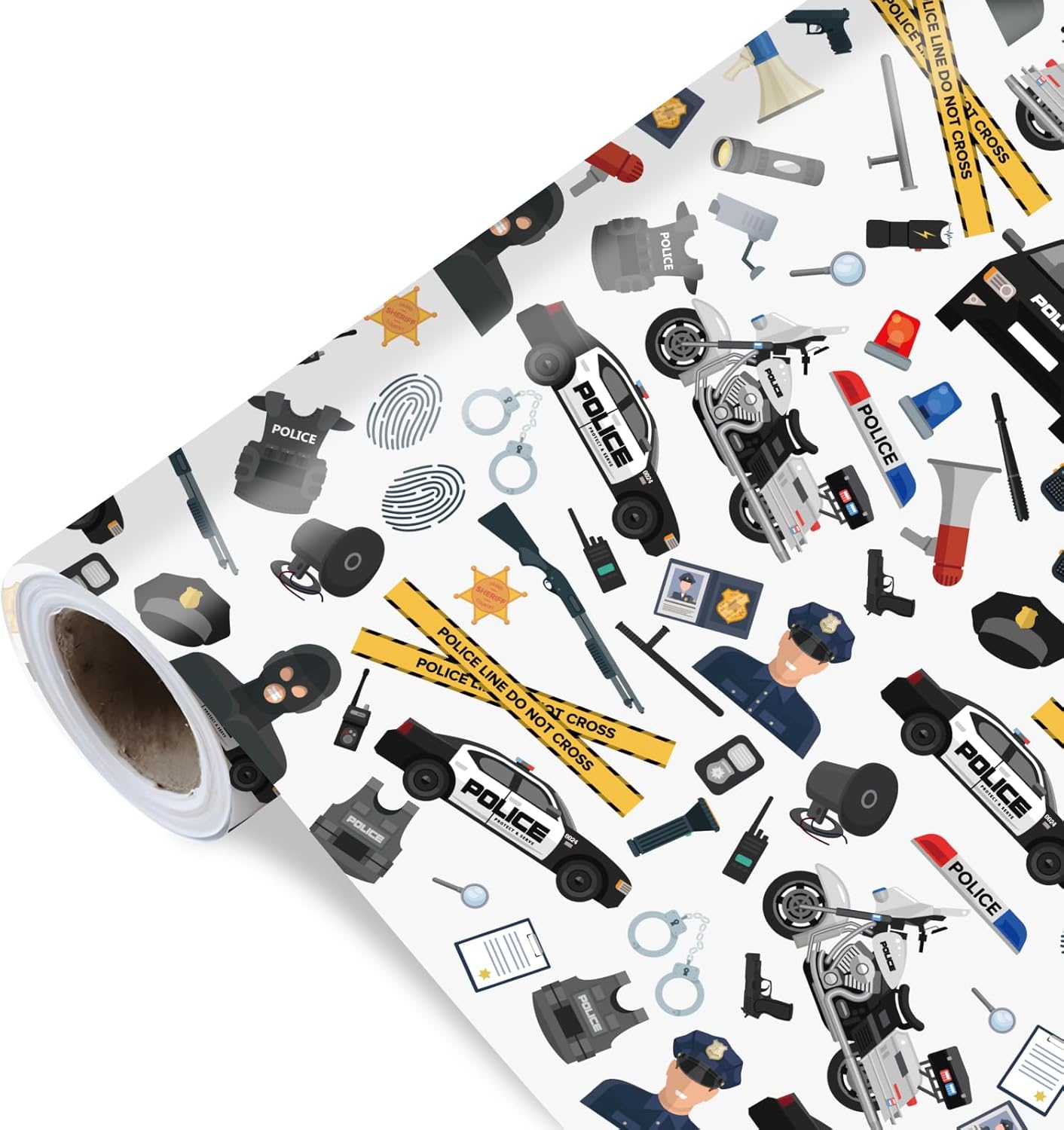 Pineraap Police Wrapping Paper Roll - 17Inch x16.4Feet - Cop Police Theme Gift Wrap for Parties,Birthday,Graduation,Retirement