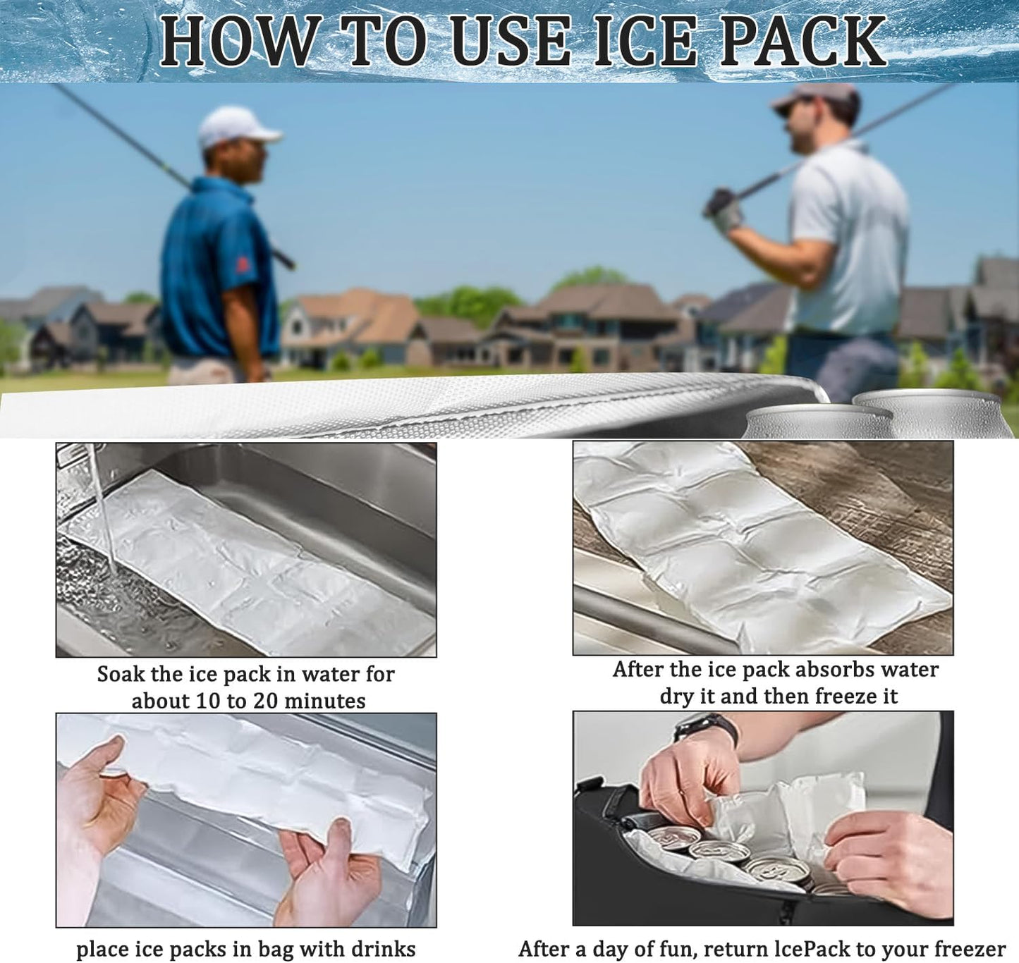 Golf Cooler Bag with Ice Pack, Keeps Drinks Cold for Hours,Holds 6 Pack of Cans or 2 Wine Bottles, Fits Discreetly in Golf Bags, Cool Golf Gifts for Men Golfers