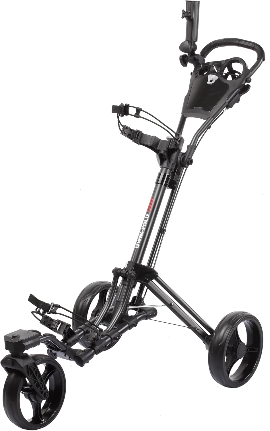 Golf Push Cart 3 Wheel with 360 Rotating Front Wheel, One Second to Open & Close, Lightweight Folding Golf Pull Cart with Foot Brake, Umbrella Holder, Cup Holder, & Storage Compartment