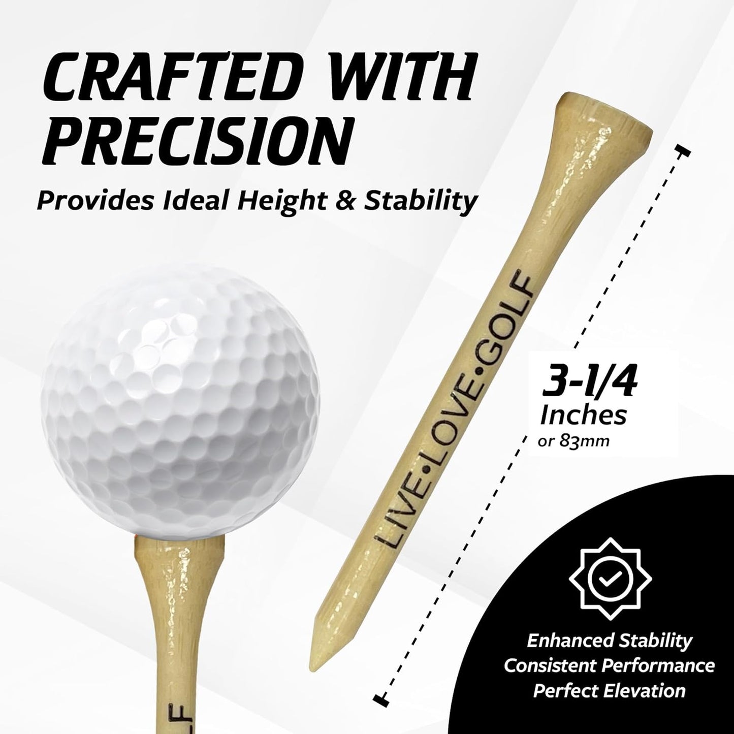 3 ¼ Bamboo Golf Tees, Customizable Golf Tees with Imprinted Messages, Essential Equipment & Ideal Gift for Golfers