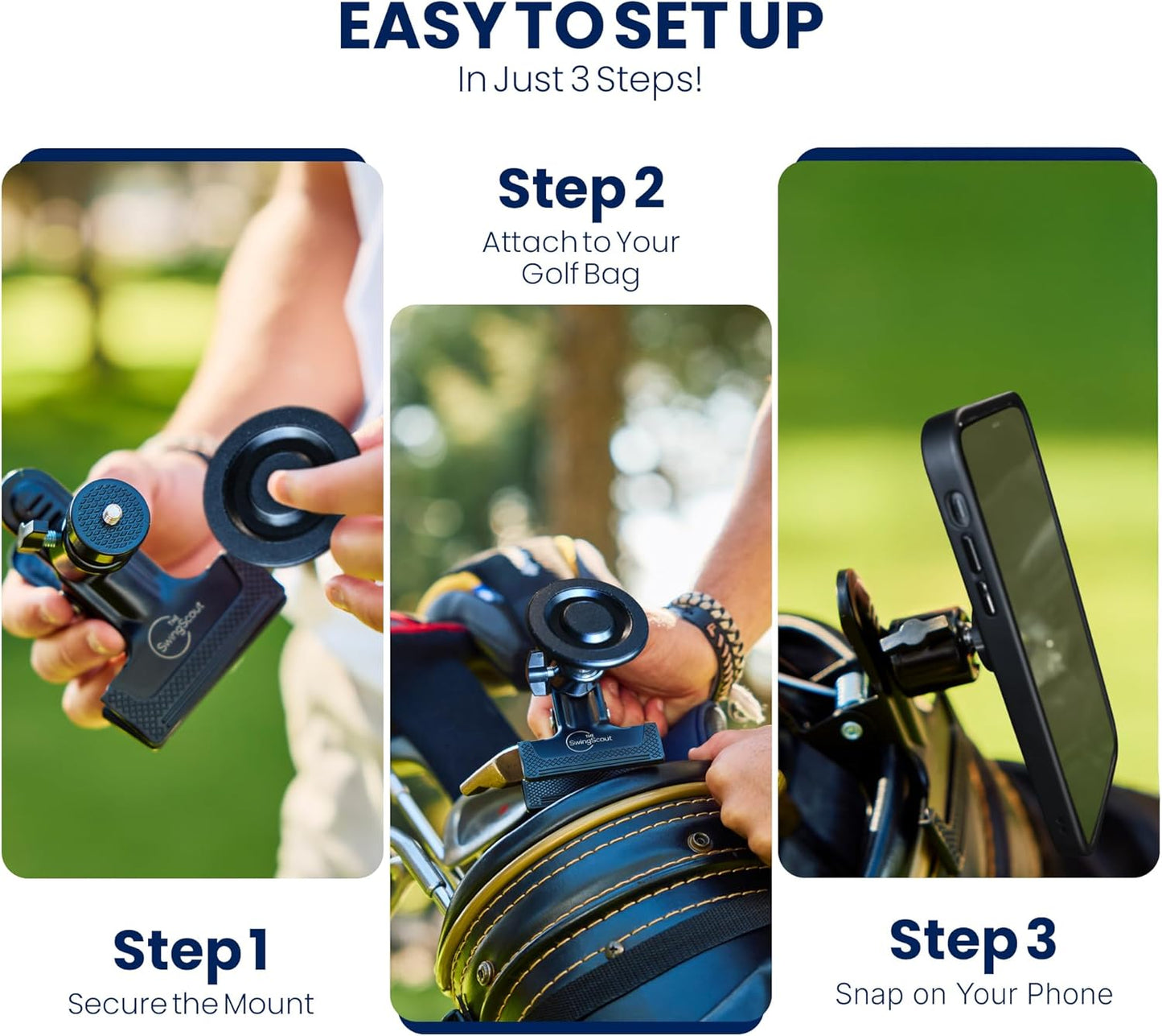 SwingScout | Golf Bag Phone Holder | Easy to Use Clip | No Extra Gear Needed | Quick Setup | Fits Any Cellphone | Perfect Golf Gift (MagSafe)