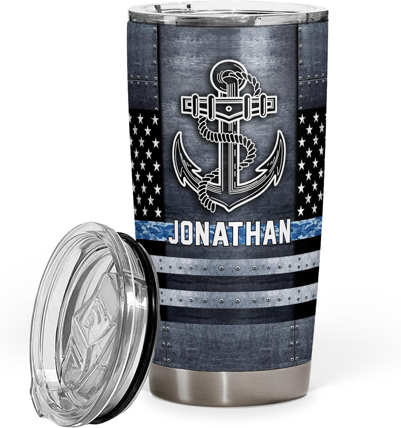 Personalized US Navy Military Veteran 20oz Tumbler With Lid - US Navy Flag Gifts - Soldier Academy Graduation Retirement Birthday Gifts