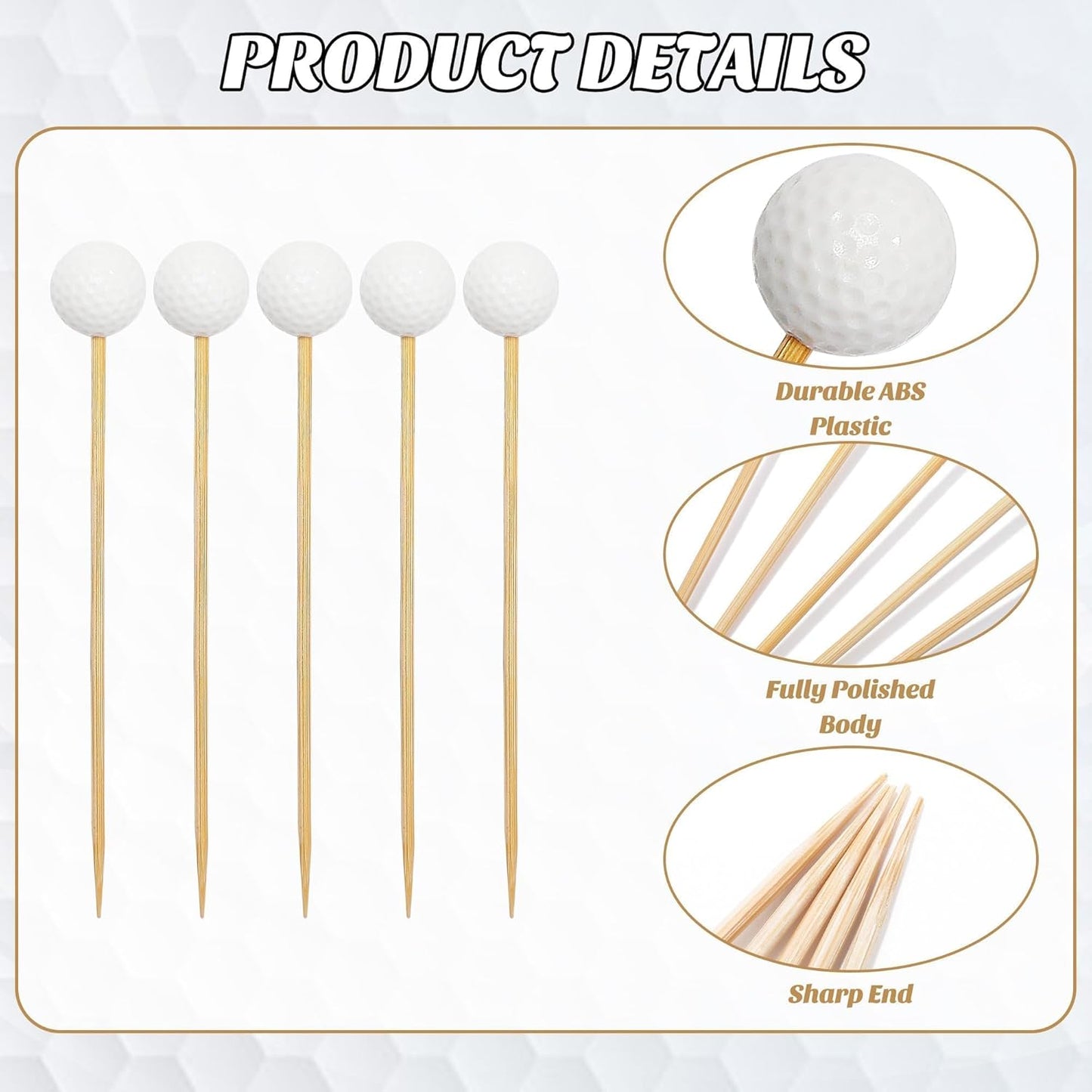 Aodaer 100 Pieces Golf Toothpicks 4.72 Inch Golf Skewers Golf Cocktail Picks Golf Fruit Picks Decorative Toothpicks for Appetizers Cocktail Garnish Sports Party Supplies, White