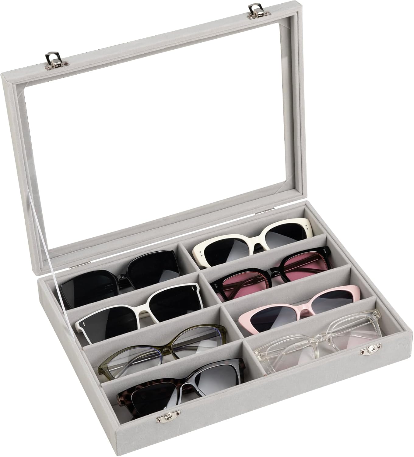 Frebeauty Sunglass Organizer,Velvet Glasses Organizer,8-Slot Sunglasses Tray for Drawer, Men's/Women's Sunglasses Box