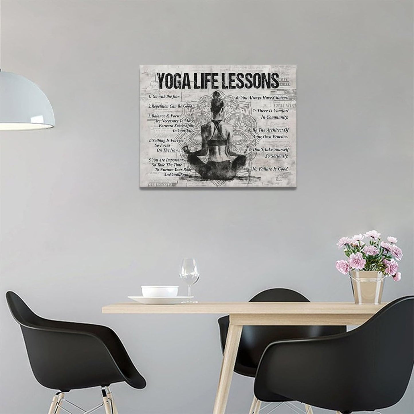 Yoga Life Lessons Wall Art - Retro Poster Motivational Decor Canvas Print for Bedroom, Bathroom, Living Room, Gym - 16x12