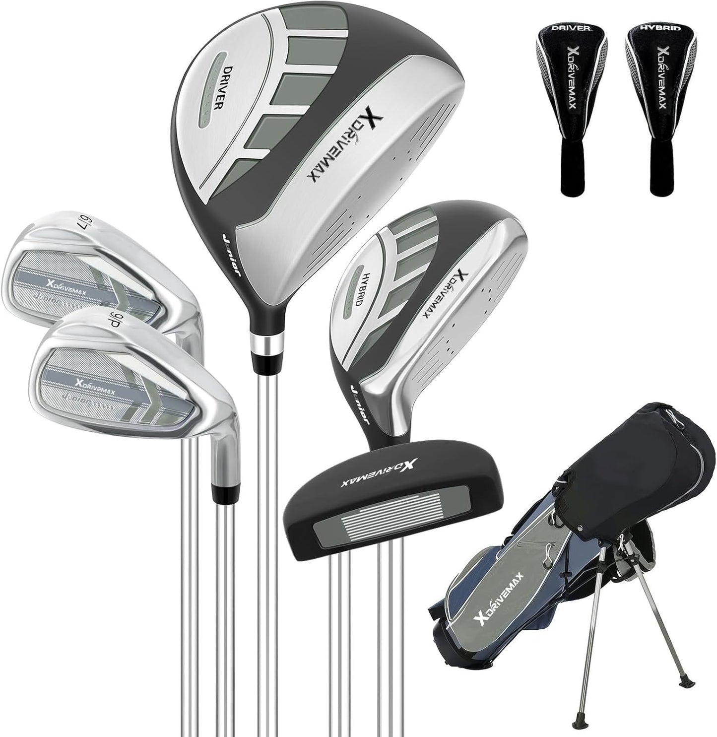 5/6 Pieces Kids Golf Club Set, Junior Golf Club Set Ages 4-12 Includes Stand Bag, 1# Drive, 5# Hybrid, 6/7#, 9/P# Irons and Putter Right Hand for Boys Girls