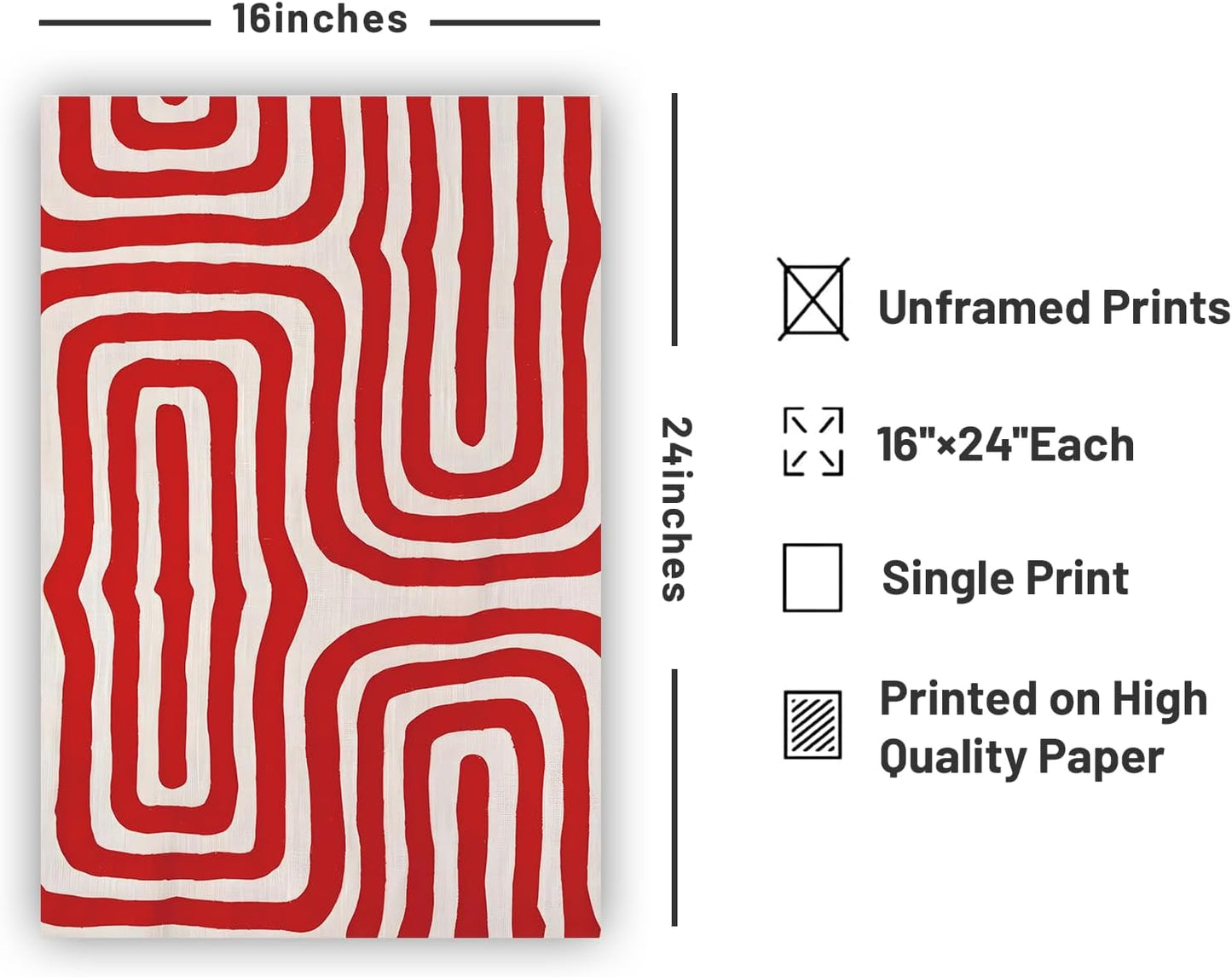 LXLSTORE Red Geometric Wall Art Abstract Print Vintage Wall Art Red Minimalist Paintings Mid Century Modern Art 16x24inch Unframed for Living Room Kitchen Bedroom Home Deco