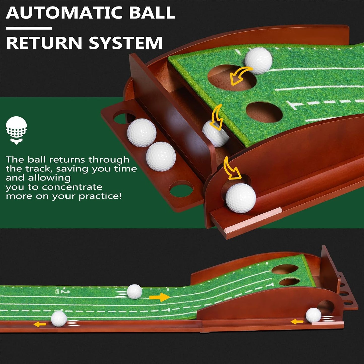 Urban Deco Putting Green Indoor, Golf Putting Mat Putting Matt with Auto Ball Return Training for Indoor and Outdoor Practice, Mini Golf Game for Home Office Backyard, Golfer Man Gift