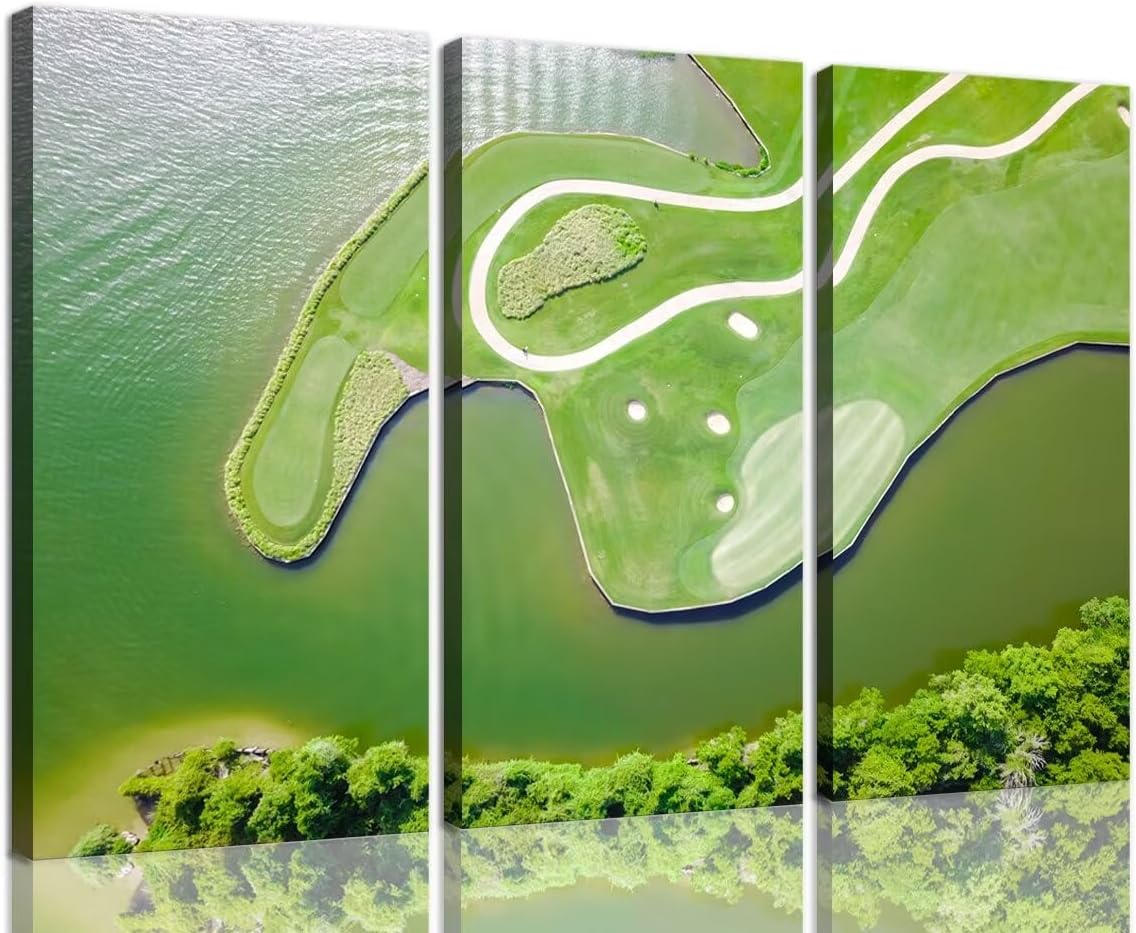 Colorado River Austin Texas USA Golf Course Wall Art for Living Room Bedroom Bathroom Home Decorations Golf Club Pictures Posters Framed Artwork Canvas Prints Ready to Hang(12''W x 24''H x3)