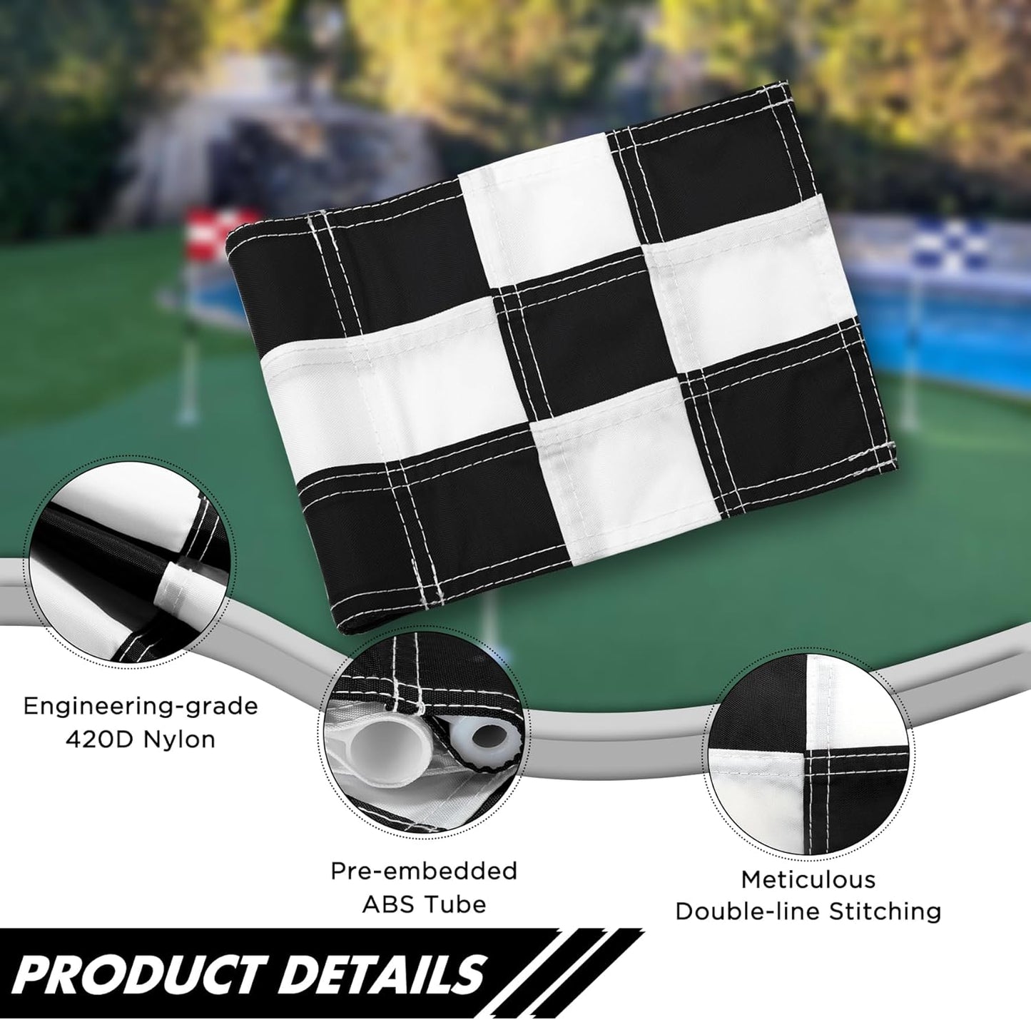 KINGTOP Checkered Golf Flag All 8x6 Inch – 420D Nylon, Tube Inserted – Mini Practice Putting Green Flags for Yard
