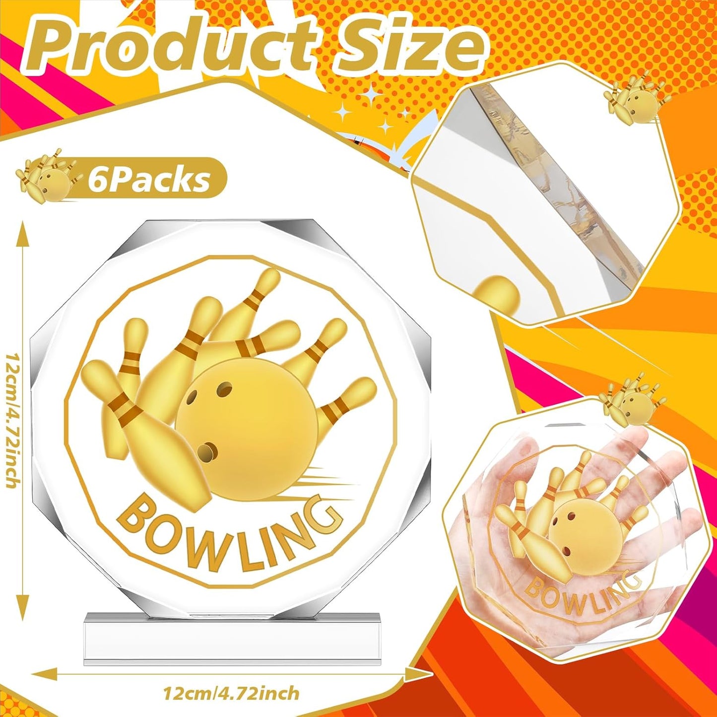 6 Pack Sports Trophy Acrylic Award Medals 4.72 x 4.72 Inch Sports Contest Trophies Bulk Plaques Team Prize Gift Trophies for Competition