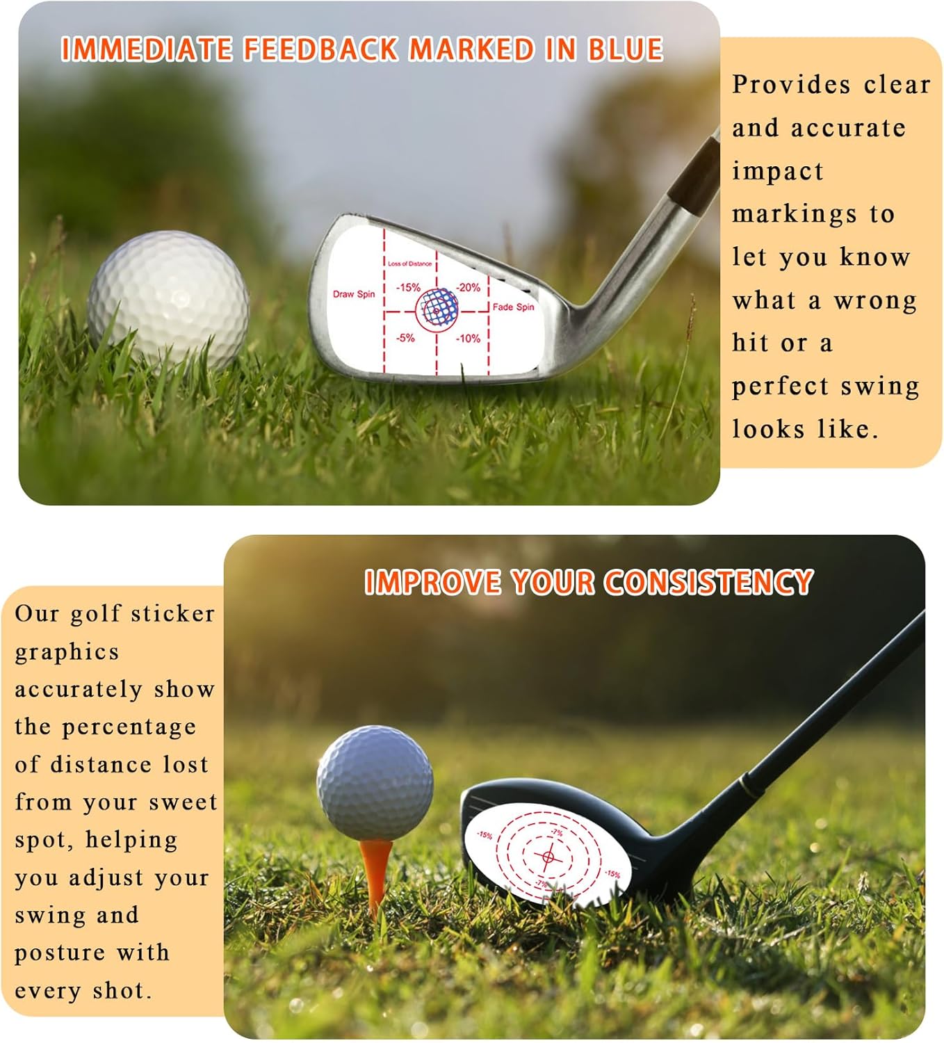 350 pcs Golf Impact Tape, 50 Sheets Swing Training Aid Impact Labels, Improve Golf Swing Accuracy and Distance, Strike Stickers for Iron, Wood & Fairway Clubs