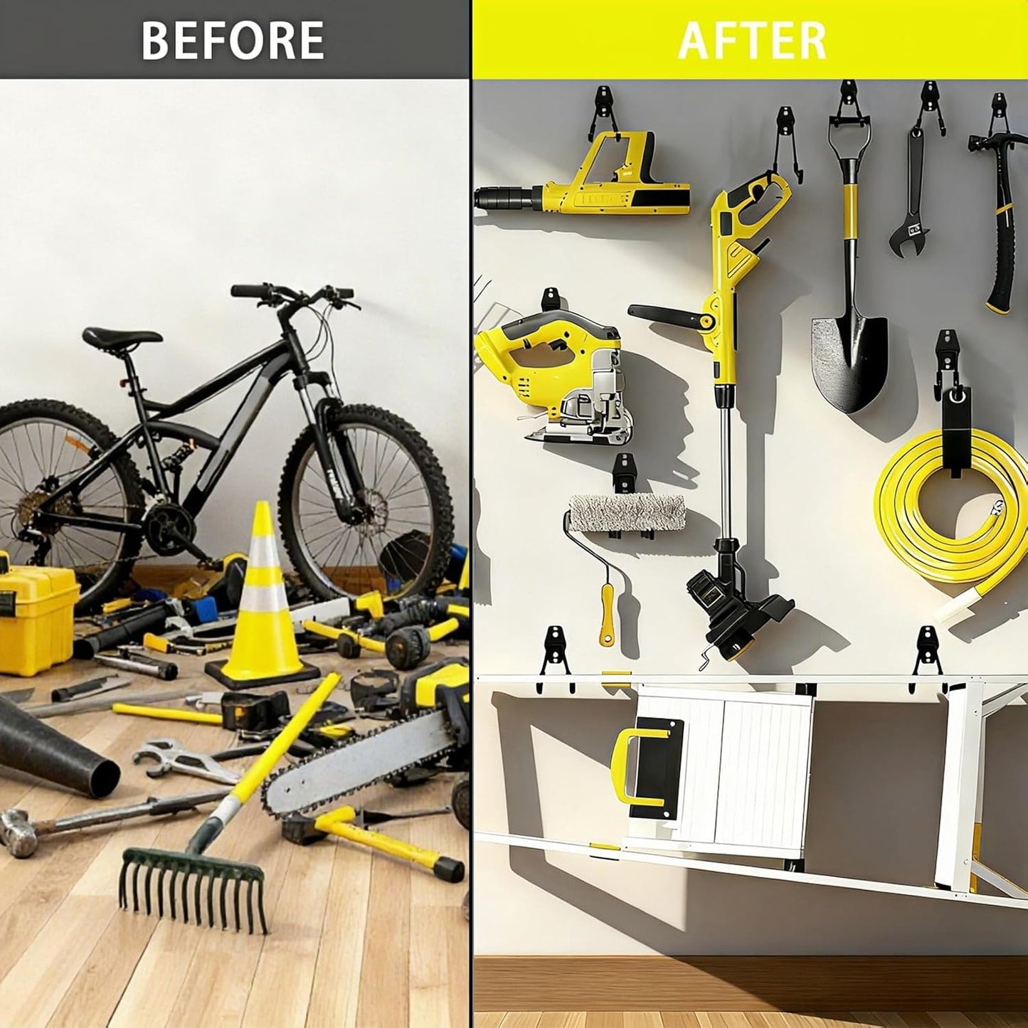 6 Pack Garage Hooks Heavy Duty with Anti-Slip Coating, Steel Utility Ladder Hooks for Hanging Garden Tools, Hoses, Ropes, Bikes and More (5.3in)