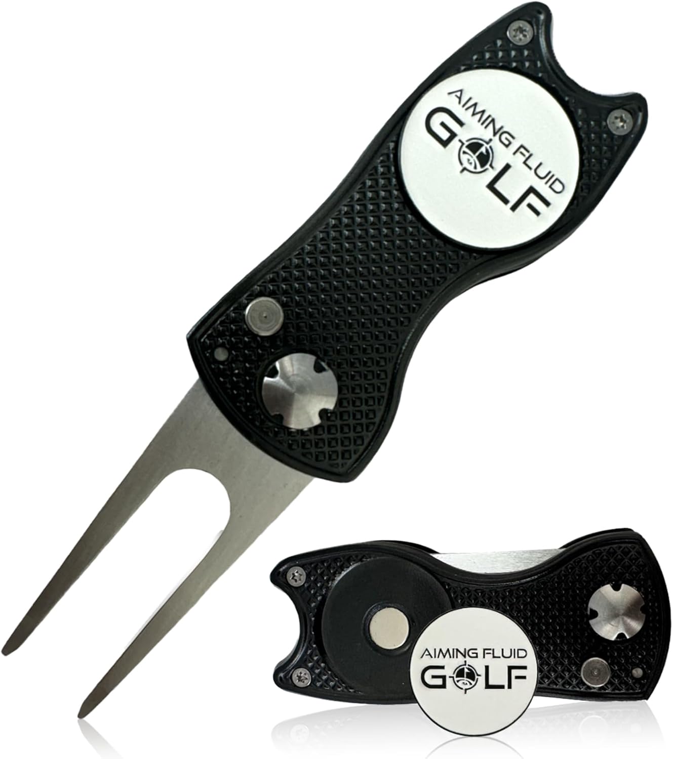 Golf Divot Repair Tool — 5-in-1 Golfing Ball Marker, Pitch Mark Repair, Putting Alignment, Club Tee, and Groove Cleaner, Accessory Metal Switchblade Design - Ideal Gift for Golfers