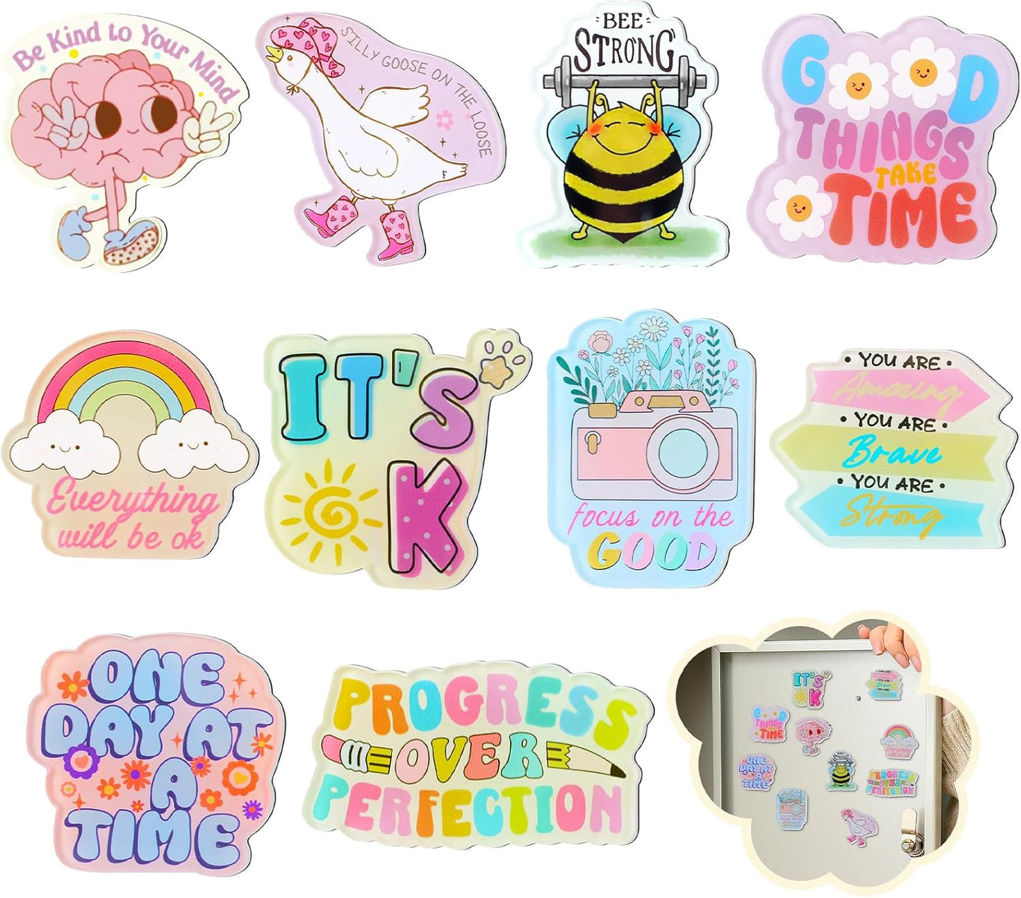 Weewooday 10 Pcs Inspirational Magnets for Refrigerator Fridge Cute Motivational Magnets Positive Quote Decoration Funny Acrylic Christmas White Elephant Gifts for Kitchen Cabinet Classroom Whiteboard