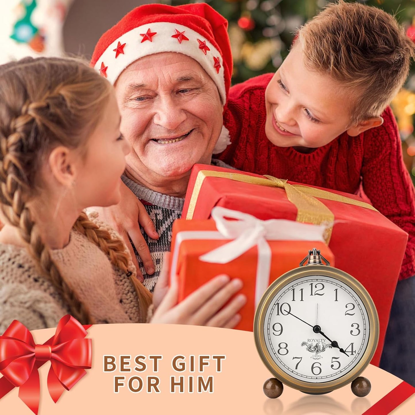 Maxspace Metal Golden Table Clock, Retro Vintage Non-Ticking Small Alarm Clock,Battery Operated Silent Quartz Movement HD Glass Desk Clock for Bedroom Living Room Indoor Decoration Kids… (Arabic2)