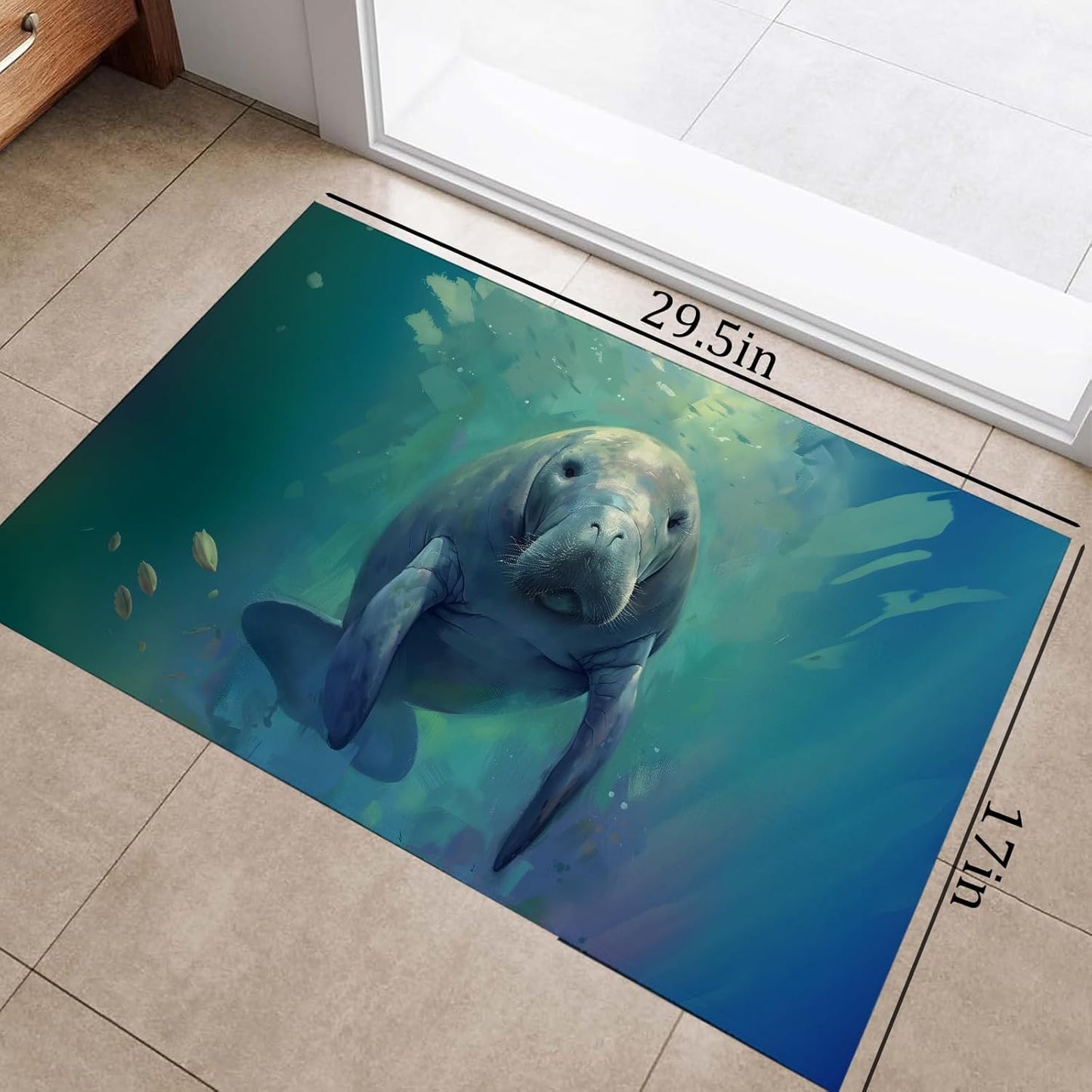 Manatee Indoor Door Mat,Non-Woven Fabric Door Mat,Anti-Slip Backing Welcome Mat for Front Door,Indoor Entrance,Kitchen, Bedroom,Living Room-Durable Floor Mat for Home Decor & All Seasons