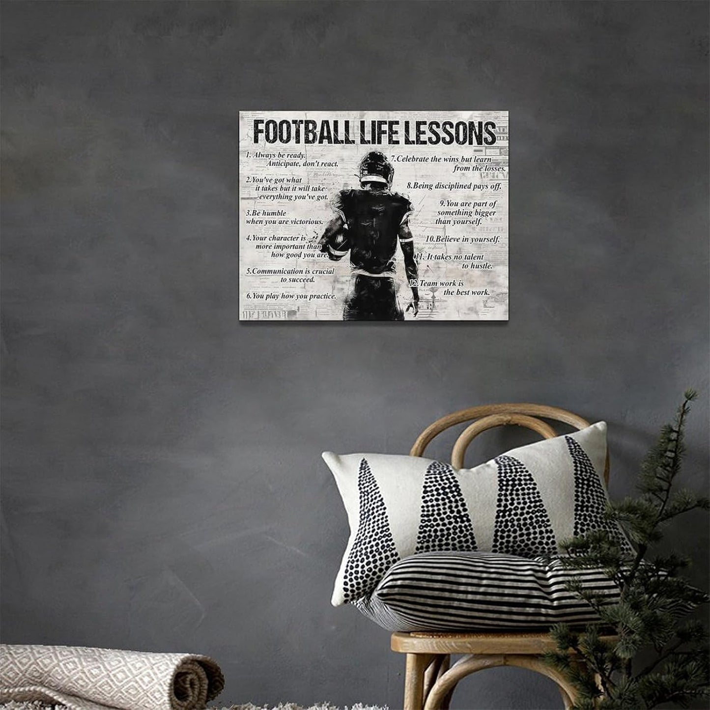 Football Sports Wall Art Football Life Lessons Wall Decor Football Sign Retro Poster Boy Men Room Motivational Decorations Canvas Print Painting Artwork for Bedroom Bathroom Living Room 16"x12"