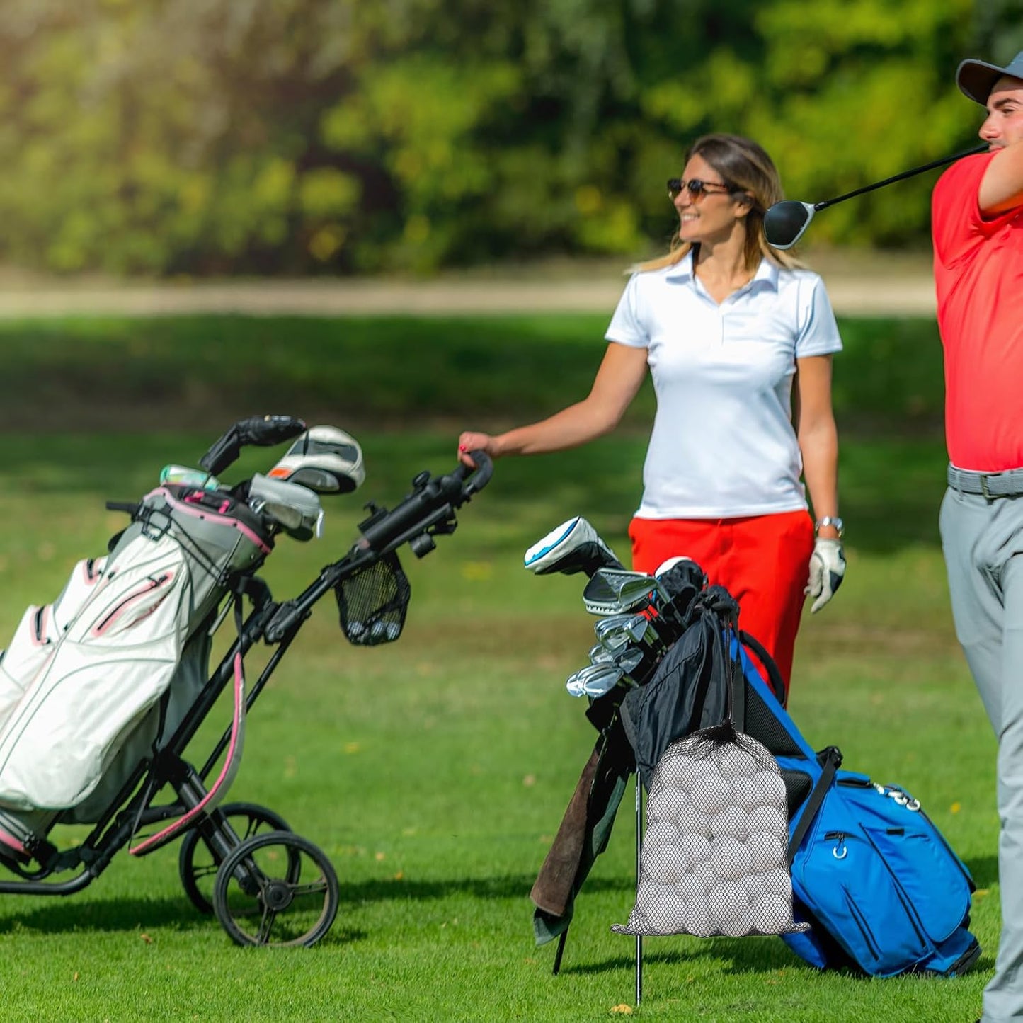 Grevosea 4 Pcs Mesh Bags with Drawstring, Nylon Mesh Golf Ball Bag Golf Storage Pouch Sports Equipment Organizer Sack for Collecting Half Balls Tennis Beach Travel Accessories (2 Sizes)