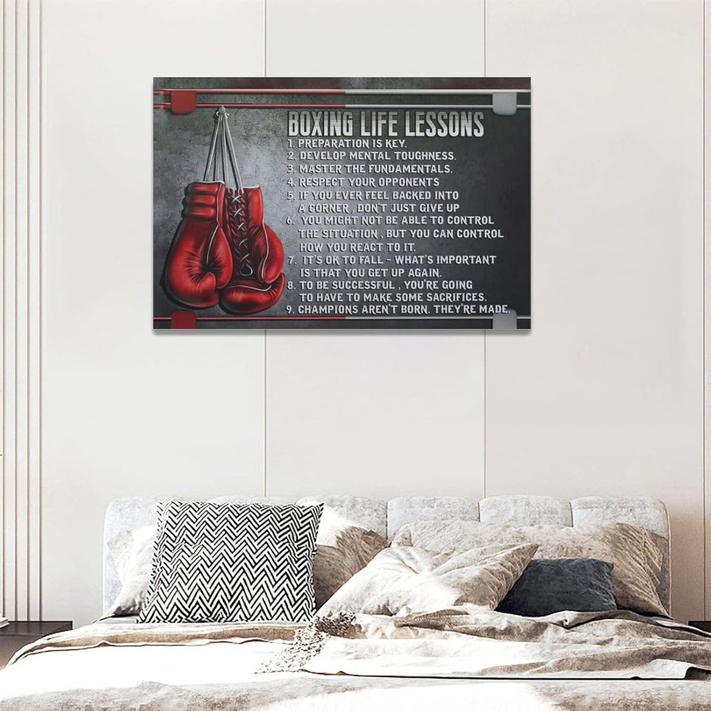 Boxing Wall Art Sports Lessons Pictures With Motivational Quotes - Gloves Canvas Painting Artwork Modern Home Decorations Framed for Bedroom Office Living Room 16"x24"