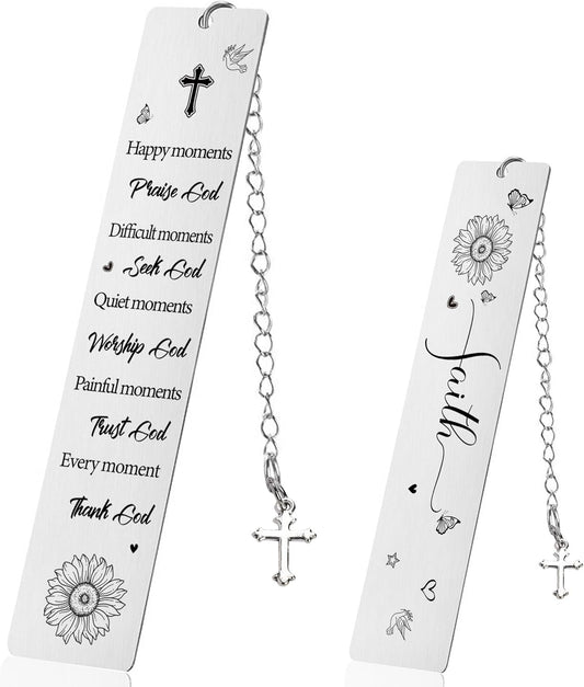 Sunflower Christian Bookmark Gifts for Women - Metal Bible Book Marks with Every Moment Thank God Prayer Quote, Catholic Faith Gift for Baptism First Communion Birthday Christmas