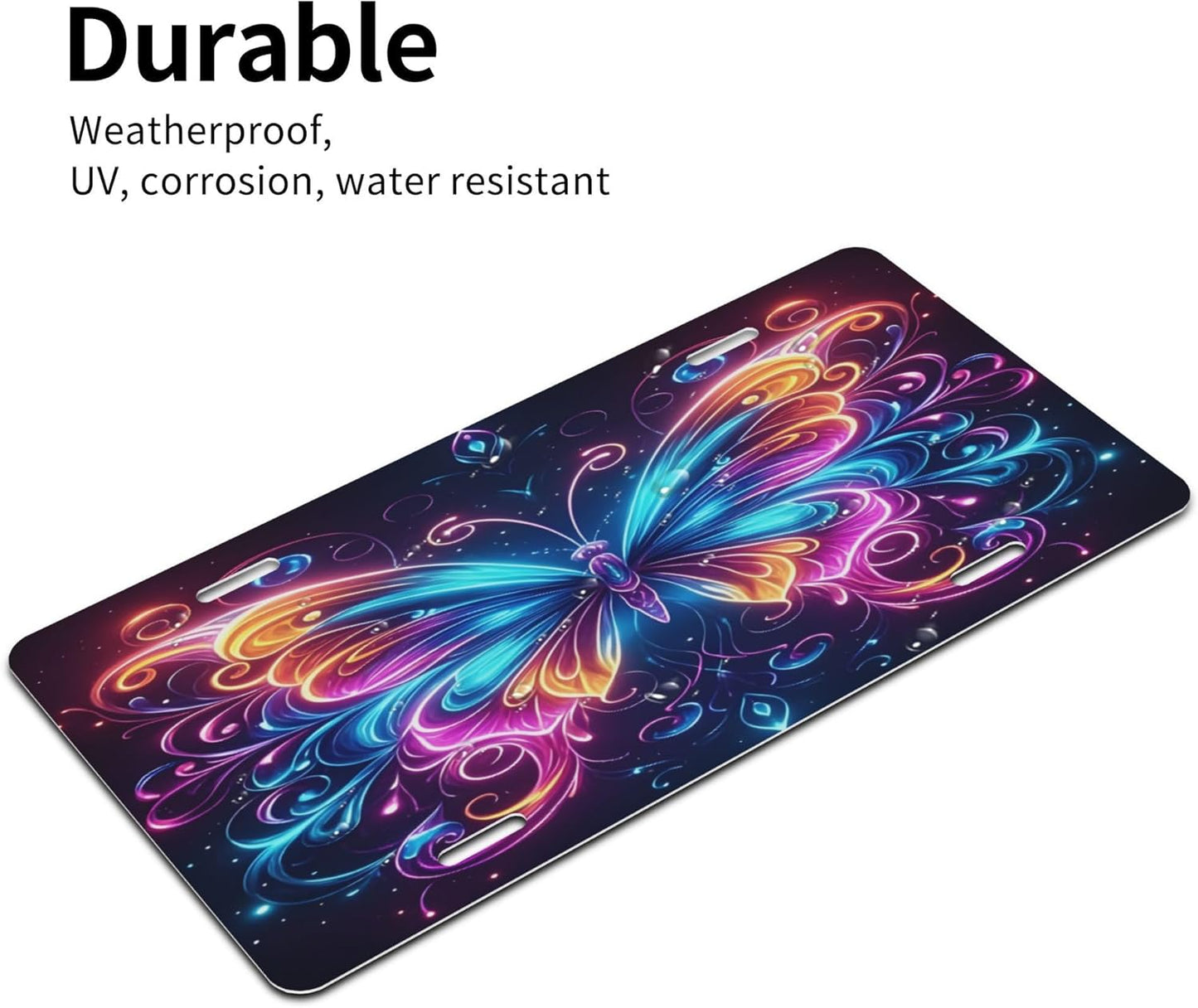 Animal Butterfly Rainbow License Plate Funny Aluminum Front License Plates Decorative Waterproof Rust-Free Metal Car Plate Covers for Women Men Car Tag Accessories fit Truck SUV Rv 12 X 6 in