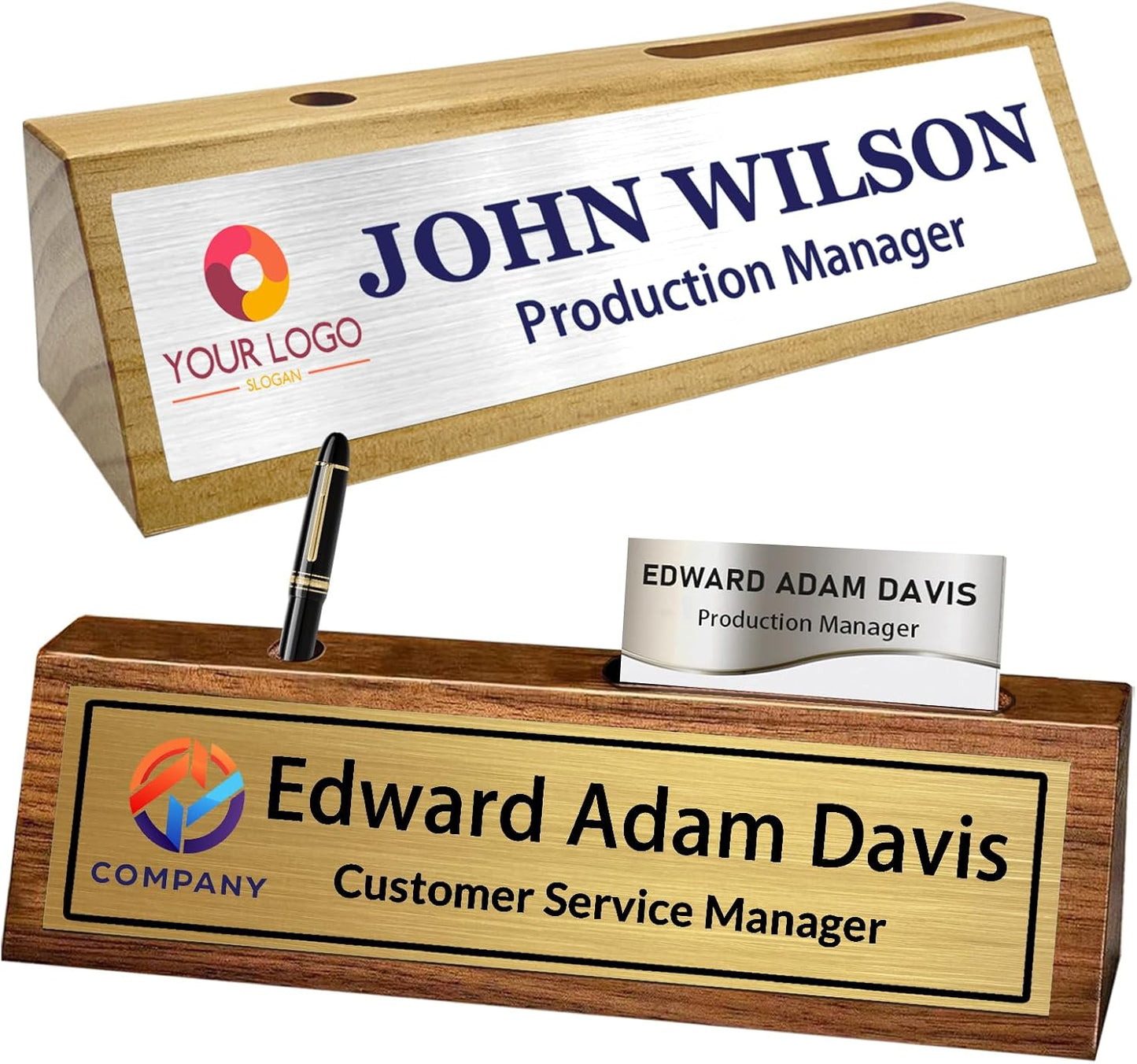 Name Plate for Desk Personalized Desk Name Plates Custom Wood Name Plaque with Name Title Logo Office Desk Accessories Gifts for Coworkers Employees Boss Manager Teacher