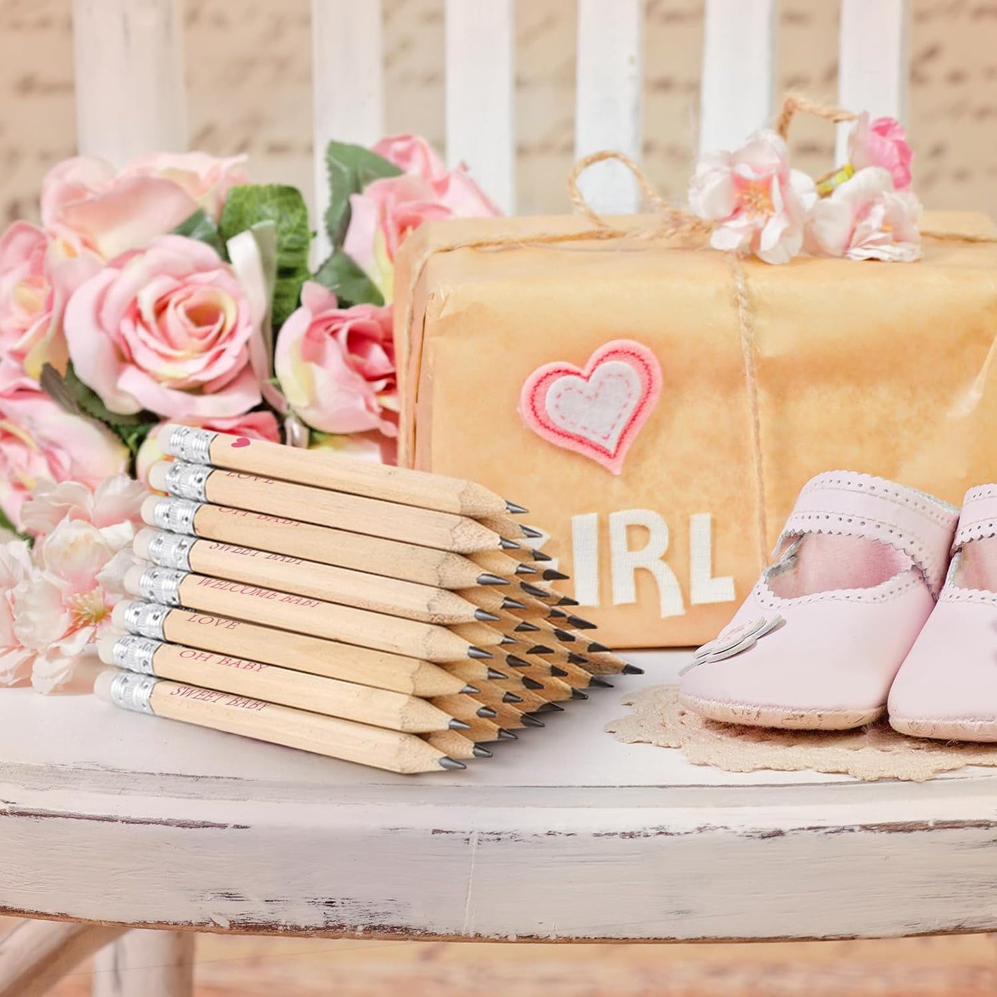 50 Sets Pink Baby Shower Pencils Gifts Bulk for Guest Golf Half Pencils Baby Shower Game Sharpened Mini Pencil with Eraser It's A Girl Gender Reveal Party Favors