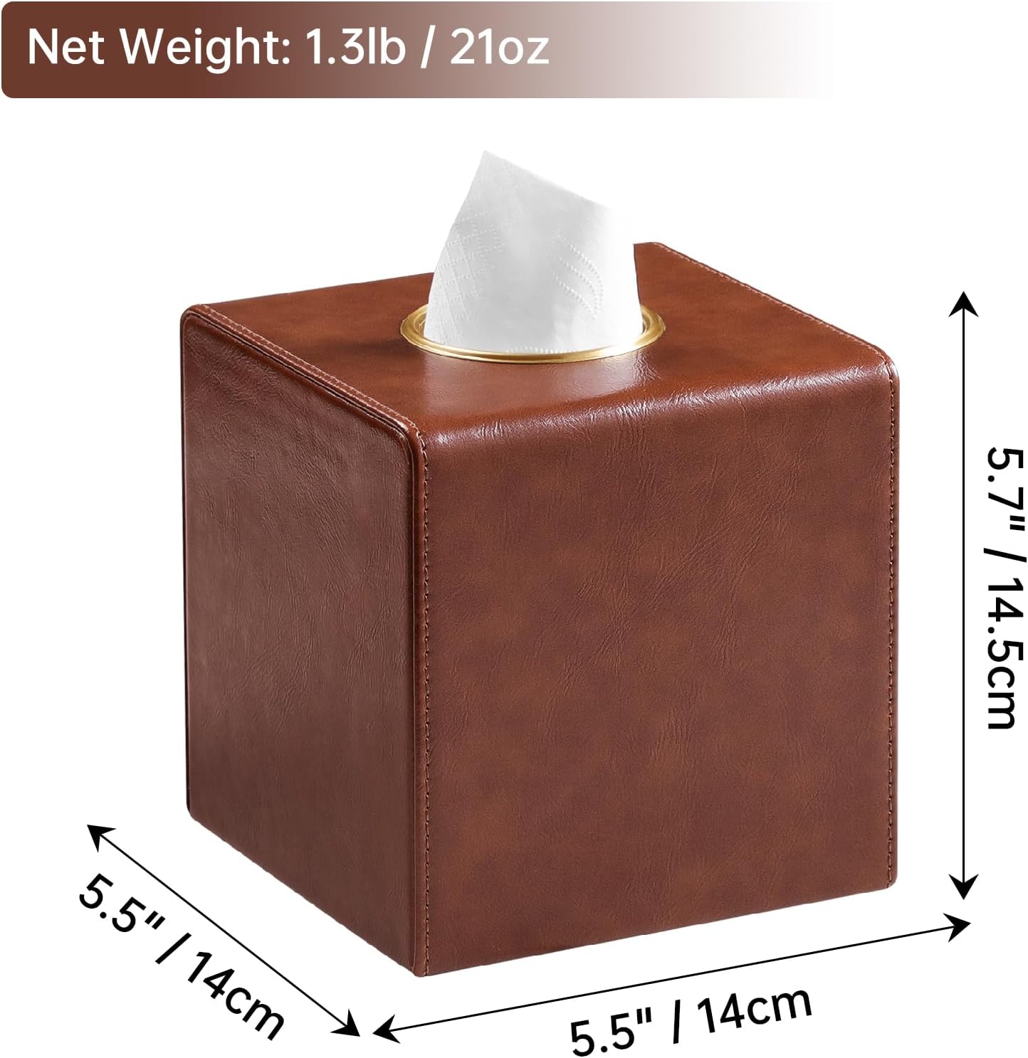 Square Tissue Box Cover, Luxury PU Leather Tissue Holder with Magnetic Closure (Brown)