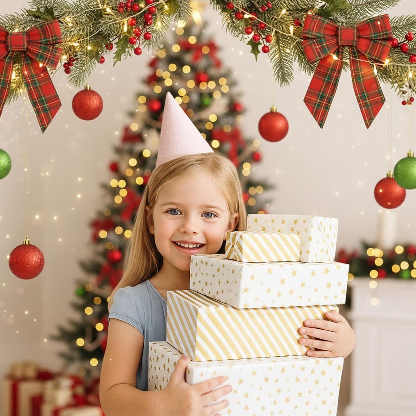 Koogel 100 Sheets Tissue Paper, 20 x 14 Inch White Gold Tissue Paper for Gift Bags, Stars and Stripes Pattern for Christmas Gift Wrapping and DIY Crafts