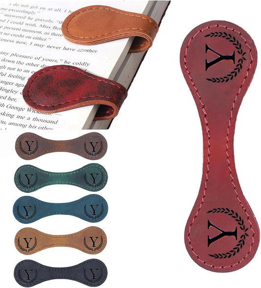 Artlaza Personalized Magnetic Leather Bookmark, 26 Letters Custom Leather Bookmarks, Handmade, Leather Magnetic Bookmark for Book Lovers Readers Women Kid(Redï¼ŒYï¼‰