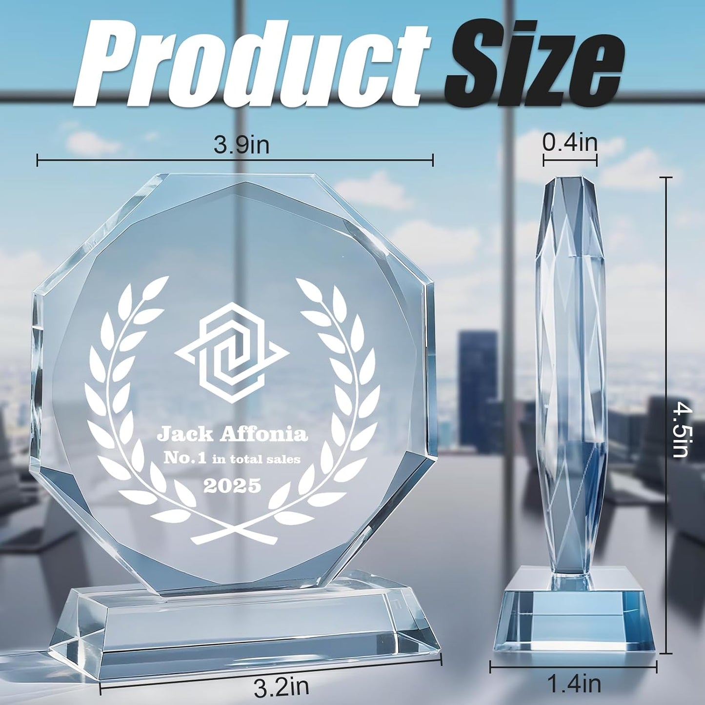 Personalized Crystal Trophy - Customizable Trophy Award with Name/Logo/Text for Retirement Plaque Employee Recognition Trophies