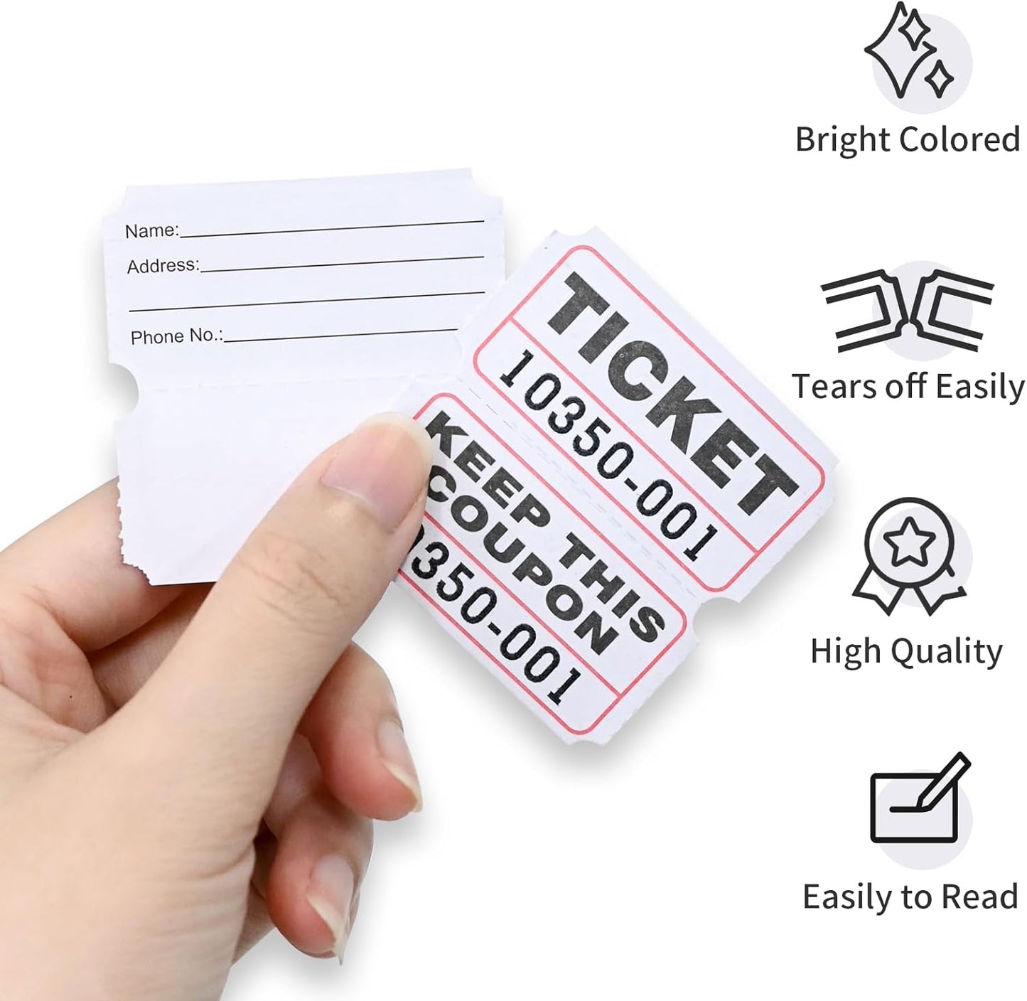 L LIKED White Raffle Tickets Double Rolls with consecutively Numbered 50/50 Stub Raffle Tickets for Events, Entry, Class Reward and More-1000 Tickets/Roll