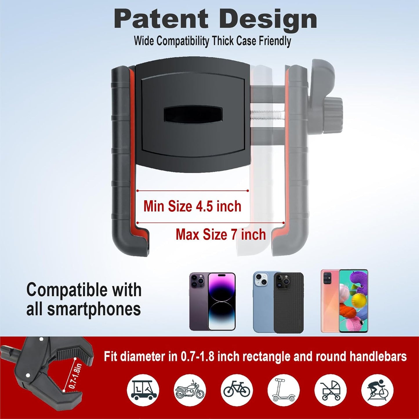 Golf Cart Phone Holder, Cell Phone Holder Mount Compatible with EZGO/Club Car/Yamaha, Universal Compatible with iPhone Galaxy Google Pixel, Golf Cart Accessories Fit for Smart Phones, Red