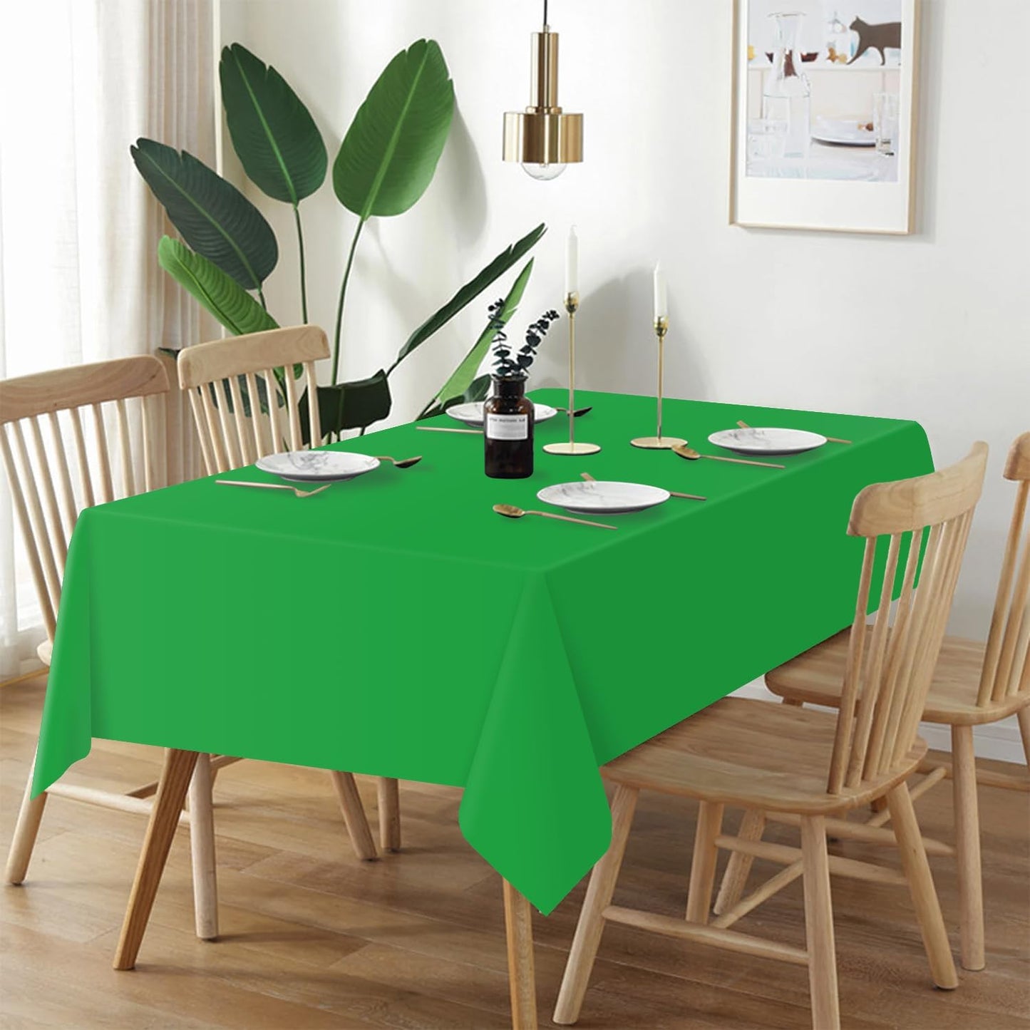 QIKSION Plastic Table Cloth Disposable 3 Pack, 54 x 108 Inch Tablecloths for Rectangle Tables, Green Plastic Table Cover