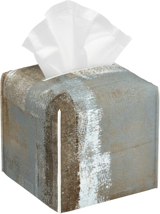 Grey and Beige Abstract Art Tissue Box Cover Square, Tissue Box Holder Leather Facial Paper Case Decorative Organizer Holder Dispenser Home Office Car Decor