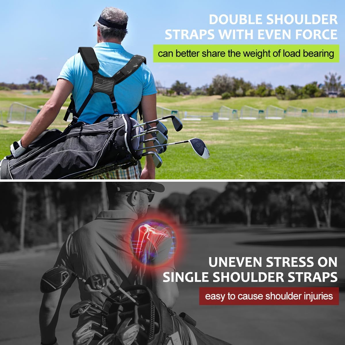 Golf Bag Straps Replacement Golf Adjustable Waterproof Star Golf Bag Backpack Straps Double Shoulder Golf Bag Carry Strap for Taylormade Callaway and More