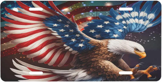 Front License Plate for Car Designs Animal Eagle America USA Stainless License Plate Cover Holder for Men Women Metal Aluminum Decorative Accessory Vanity Tag Standard 6 X 12 inch (4 Holes)